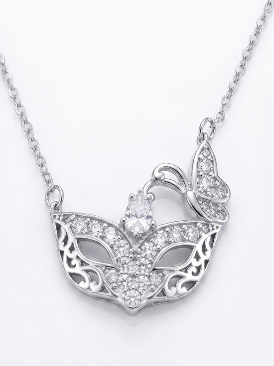 Charmed Aroma Jewelry - Venice Mask Masquerade Carnival Mask Necklace, 925 Sterling Silver Charmed Aroma